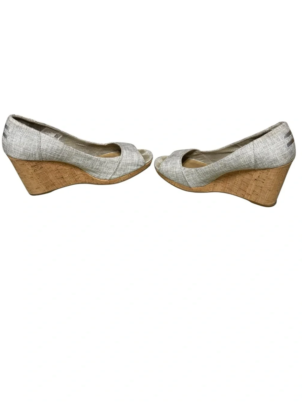 TOMS Women's Shoes Gray Fabric Stella Peep-Toe Wedges Size 9.5